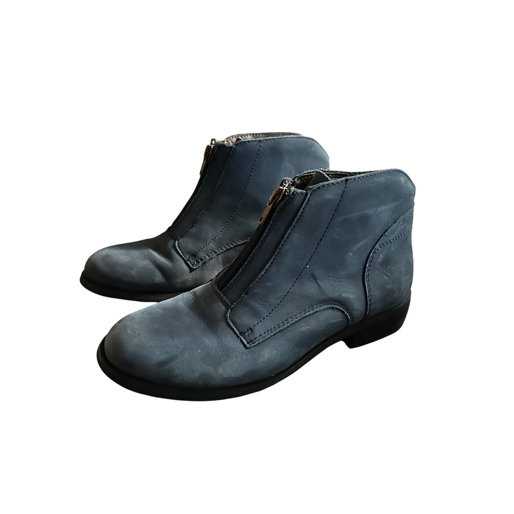 ARRAY Women's Blue‎ Leather Ankle Boots Zip Front Block Heel Size 6.5M